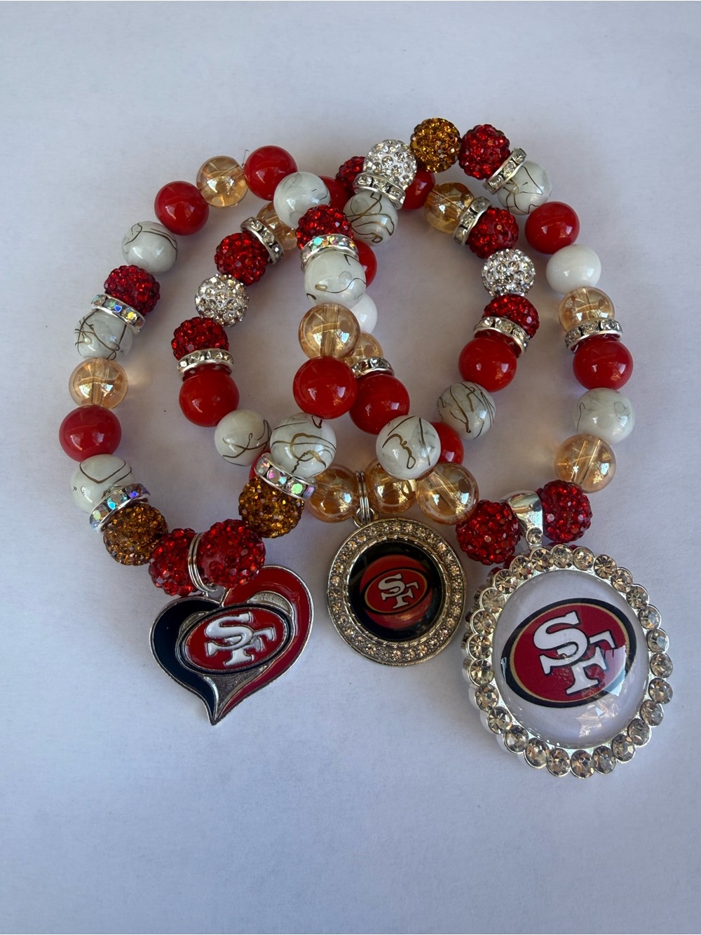 San Francisco 49ers Red, White & Gold Beaded Bracelet Set